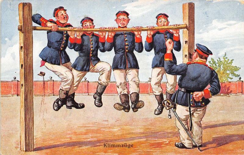 Klimmzüge Pull Ups Military Training Germany WWI era postcard