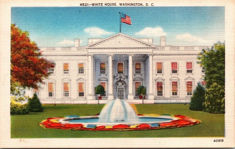 White House Washington DC Government Building Linen Fountain Flag UNP Postcard 