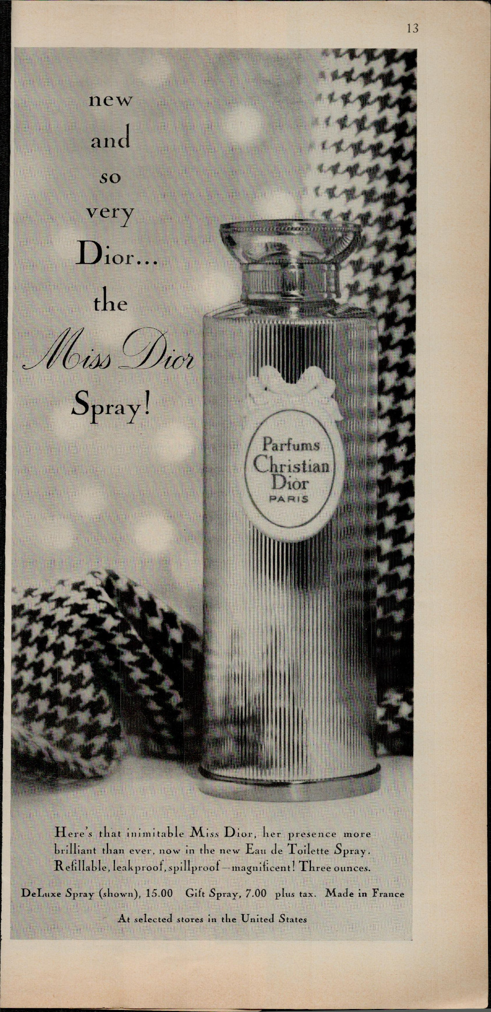 1961 Christian Dior Miss Dior Perfume Spray Vintage Print Ad 2281