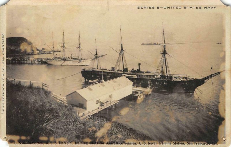 RPPC Naval Training Station San Francisco USS Pensacola c1920s Vintage Postcard