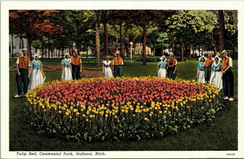 Tulip Bed Centennial Park Holland Michigan MI May VTG Postcard WB Unposted UNP 