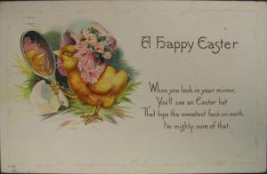 Embossed Easter Chick w Mirror Postcard