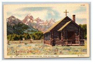 Vintage 1940's Postcard The Church of the Transfiguration Teton National Park WY