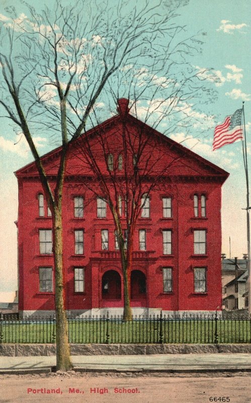 Vintage Postcard 1913 High School Campus Building Landmark Portland Maine ME