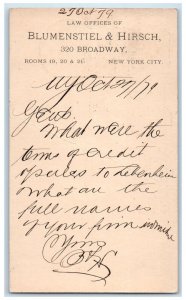 1879 Law Offices of Blumenstiel & Hirsch New York City NY Boston MA Postcard