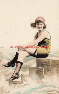 Sunshine Comedies, Tinted RPPC, Silent Film Bathing Beauty Actress,Photo No S-41