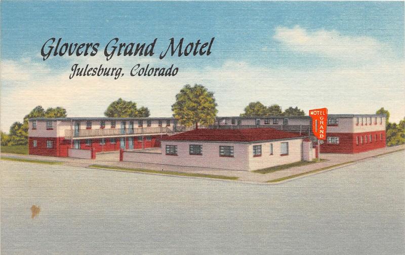 F28/ Julesburg Colorado Postcard Linen Roadside Glovers Grand Motel