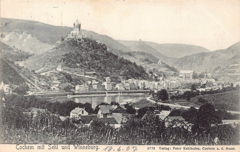 B196 Germany 1907 Cochem mit Sehl und Winneburg Castle vintage postcard