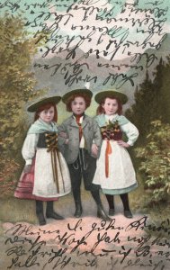 Vintage Postcard 1903 Portrait of Children Dutch Boy and Girls Traditional Dress