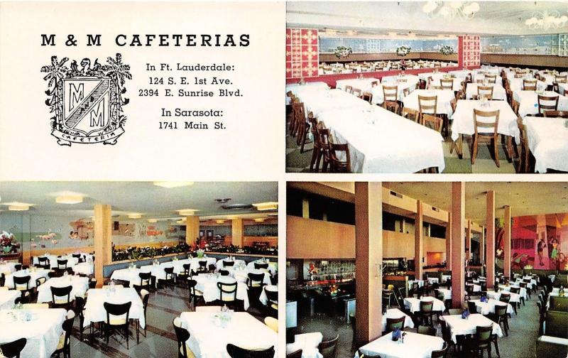 Miami-Ft Lauderdale-Sarasota Florida~M&M Cafeterias~3 Dining Rooms~1950s Pc