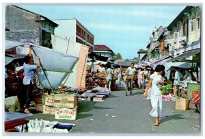 c1960's Chinese Residential Area Market Scene Singapore Vintage Postcard