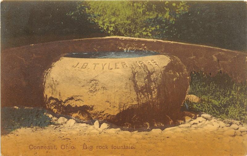 F12/ Conneaut Ohio Postcard 1909 Big Rock Fountain J.B Tyler