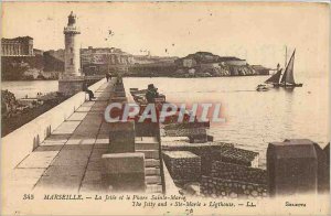 Old Postcard Marseille La Jetee and Lighthouse St. Mary Lighthouse Boat