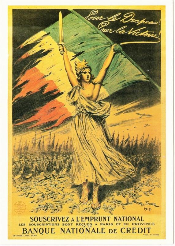 France Marianne and Flag Pour le Drapeau Pour la Victoire WWI Repro Postcard