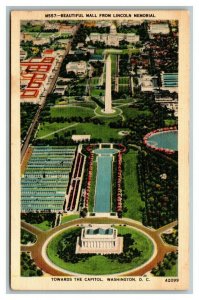 Vintage 1940's Postcard Aerial View Lincoln Memorial to Capital Washington DC