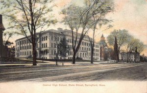 CENTRAL HIGH SCHOOL STATE STREET SPRINGFIELD MASSACHUSETTS POSTCARD (c. 1905)