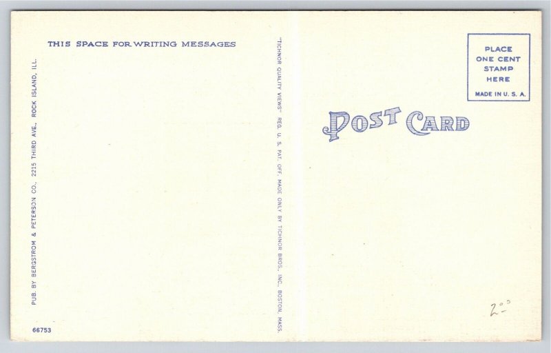 Rock Island Illinois~Fort Armstrong Hotel~Vintage Linen Postcard