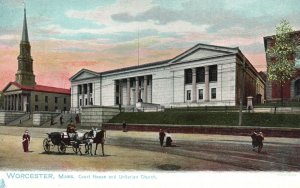 Vintage Postcard Court House Unitarian Church Worcester Massachusetts Structure