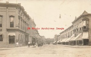 WI, Portage, Wisconsin, RPPC, Cook Street, Looking West, Business Section