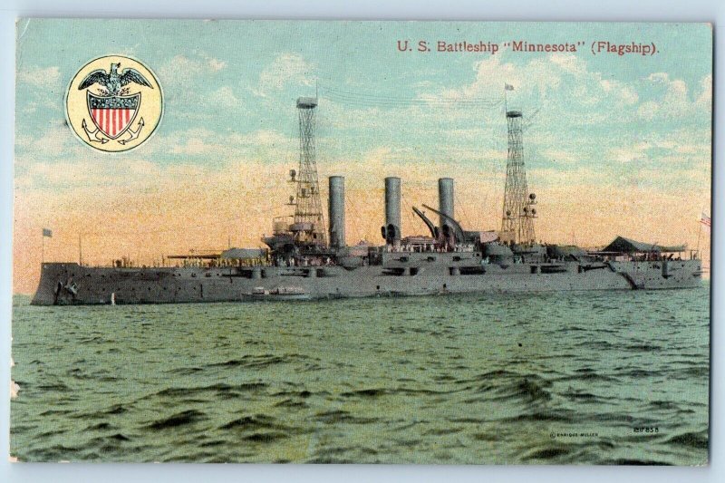 Minnesota Postcard US Battleship Flagship World War II Navy Warship Steamer 1910