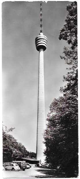 Stuttgart Germany. Fernsehturm Tower.  Oversize postcard used.