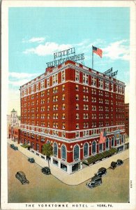 Yorktowne Hotel York PA Pennsylvania Old Cars WB Postcard VTG UNP Curt Teich 