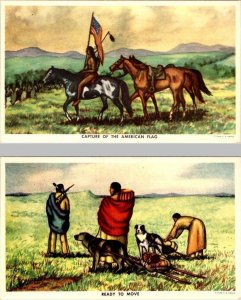 2~1949 Postcards INDIAN ART~ANDREW STANDING SOLDIER Capture Flag & Ready To Move