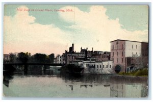 c1910 Mill Dam Grand River Exterior Building Bridge Lansing Michigan MI Postcard