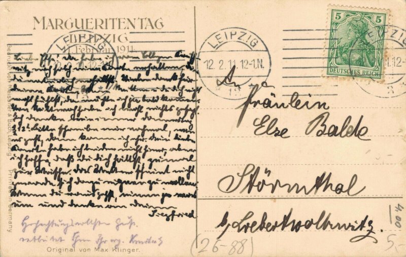 Artist Signed Max Klinger Lady With Flowers  04.94