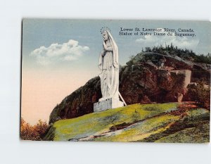 Postcard Statue of Notre Dame du Saguenay Lower St. Lawrence River Canada