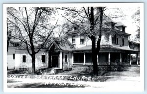 RPPC ATTICA, Indiana IN ~ UNITED BRETHREN CHURCH c1950s Fountain County Postcard