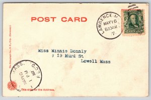 Lawrence Massachusetts~Front of Public Library B&W~Vintage Postcard