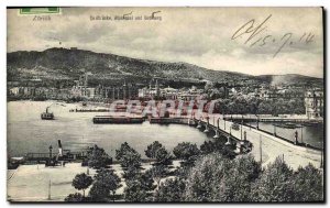 Old Postcard Switzerland Zurich Quaibrücke Alpenquai und Uetlberg