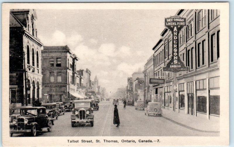 ST. THOMAS,ONTARIO Canada   TALBOT STREET Scene ~ Andersons ca 1930s Postcard