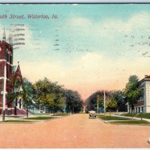 c1910s Waterloo, IA South St. Residential Street Photo Litho Postcard A63