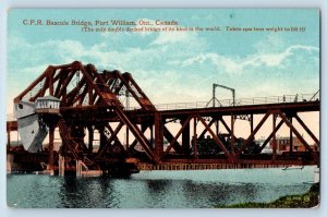 Fort William Ontario Canada Postcard C P R Bascule Bridge c1910's Antique