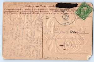 Good Luck Roses Flowers Embossed West Line Missouri MO DPO (1875-1973) Postcard