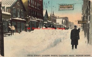 MI, Calumet, Michigan, Fifth Street, Looking North, Winter, Kirby Pub No A-22883