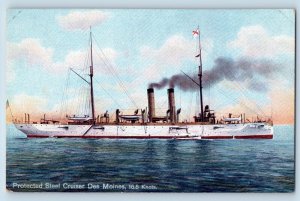 Des Moines Iowa Postcard Protected Steel Cruiser Steamer c1910 Vintage Antique