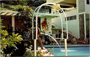 Postcard Haiti Port-Au-Prince Mays Guest House swimming pool fountain Paul Couba