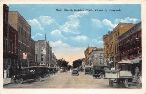 Chanute Kansas 1920s Postcard Main Street Looking West Cars Delivery Truck