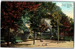 Shady Benches at Sweet Springs, Eureka Springs AR Vintage Postcard B23