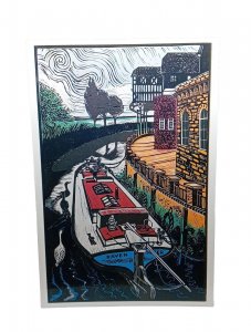 Marriages Raven Narrowboat Barge Linocut Vintage Postcard Penny Berry Paterson