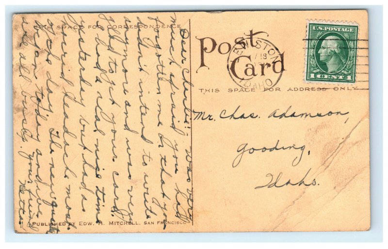 c. 1910 Lewiston ID Main St. Looking West Birds Eye View Postcard Sepia