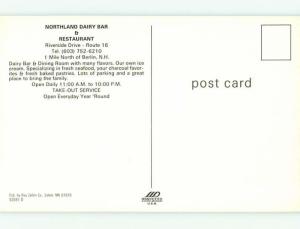 Unused Pre-1980 OLD CARS & NORTHLAND DAIRY BAR RESTAURANT Berlin NH v7937@