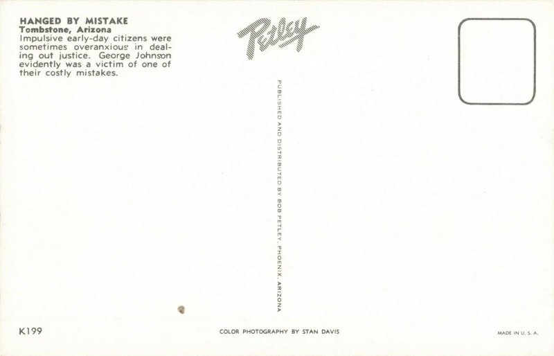 Postcard Hanged by Mistake Tombstone Arizona