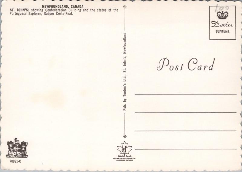 St. John's NFLD Newfoundland NL Confederation Building Vintage Postcard D43 