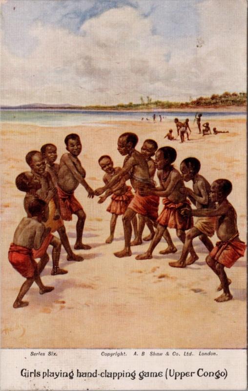 Girls Playing Hand-Clapping Game on Beach Upper Congo Africa Unused Postcard E23
