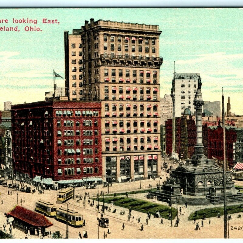 1912 Cleveland, Ohio Downtown Birds Eye Main St Public Square Photo Postcard A23