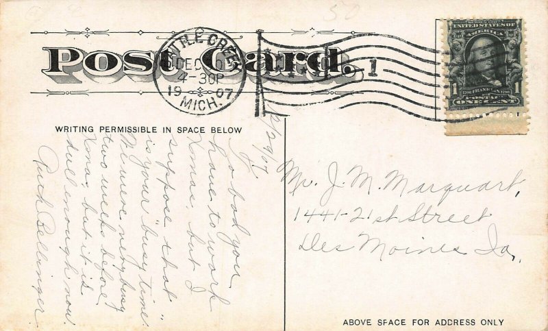 Palm Garden, Sanitarium, Battle Creek, Michigan, Early Postcard, Used in 1907